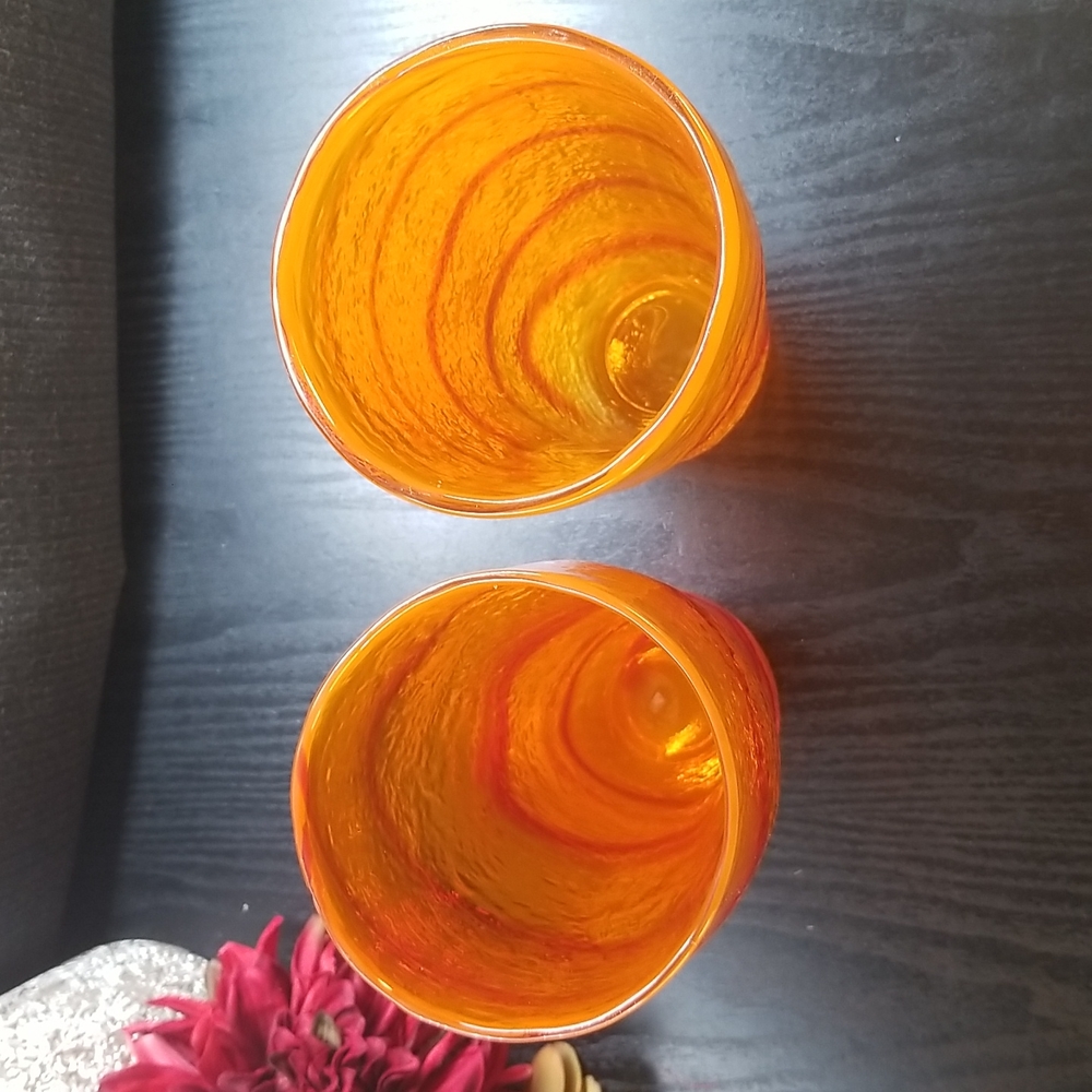 Hand Blown Orange & Red Swirl Large Tumblers - Picture 2 of 11
